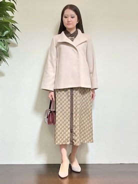「UNTITLED（アンタイトル）の【着回しが効く／オンオフアウター】ウールショートコート（その他アウター、ベージュ系）」を使った、カレンさん（レディース・162cm）の冬コーディネート