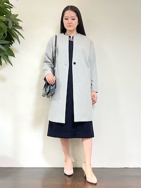 「UNTITLED（アンタイトル）の【ゆったり/軽やか】カシミヤ混ノーカラーコート（ノーカラーコート、グレー系）」を使った、カレンさん（レディース・162cm）の冬コーディネート