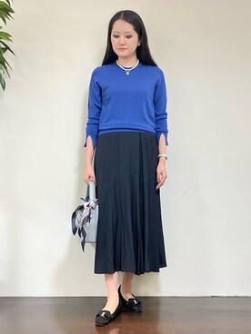 「UNTITLED（アンタイトル）の【アンサンブル可/洗える】ウォームスパンニット（ニット/セーター、ブルー系）」を使った、カレンさん（レディース・162cm）の冬コーディネート