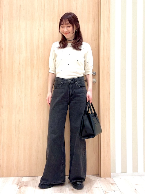 大人気刺繍ニット5部袖 S-LL/二の腕カバー】品よく隠せる ドット刺繍5分袖ニット（ニット