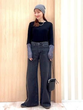 「SHOO・LA・RUE（シューラルー）の【S-LL】レイヤードスタイルに チュール切替ロンT（Tシャツ/カットソー、ブラック系）」を使った、ririさん（レディース・161cm）の春コーディネート