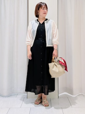 「UNTITLED（アンタイトル）のトリコットシアーブラウス（シャツ/ブラウス、ホワイト系）」を使った、Onumaさん（レディース・163cm）の夏コーディネート