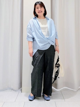 「UNTITLED（アンタイトル）の【接触冷感/洗える/後ろウエストゴム】オックスワイドパンツ（その他パンツ、ブラック系）」を使った、Onumaさん（レディース・163cm）の春コーディネート