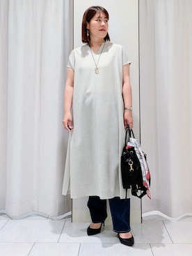 「UNTITLED（アンタイトル）の【追加/人気デニム】MAKE×DENIMスリムストレート（デニムパンツ、ブルー系）」を使った、Onumaさん（レディース・163cm）の夏コーディネート