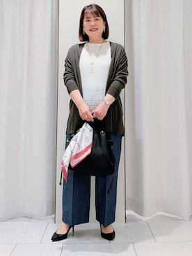 「UNTITLED（アンタイトル）の【1枚で着映える】ドットジャガードブラウス（シャツ/ブラウス、ホワイト系）」を使った、Onumaさん（レディース・163cm）の夏コーディネート