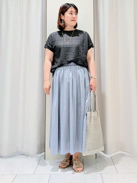 「Sunauna（スーナウーナ）の◆シフォンタックプルオーバー（Tシャツ/カットソー、レッド系）」を使った、Onumaさん（レディース・163cm）の春コーディネート