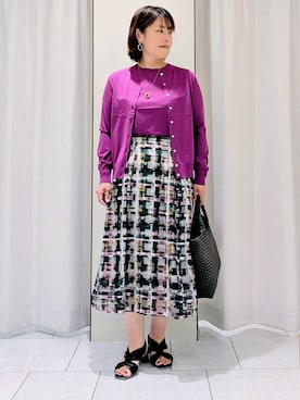 「UNTITLED（アンタイトル）の【アンサンブル可/上品な清涼感】コンパクト5分袖ニット（ニット/セーター、パープル系）」を使った、Onumaさん（レディース・163cm）の夏コーディネート