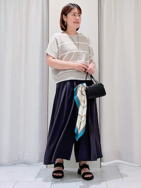 「UNTITLED（アンタイトル）の【古畑星夏さん着用/11色展開/体型カバー】前後2WAYフレンチスリーブニット（ニット/セーター、ベージュ系）」を使った、Onumaさん（レディース・163cm）の夏コーディネート