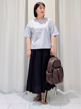 「Sunauna（スーナウーナ）の◆シフォンタックプルオーバー（Tシャツ/カットソー、ホワイト系）」を使った、Onumaさん（レディース・163cm）の春コーディネート