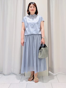 「Sunauna（スーナウーナ）の◆シフォンタックプルオーバー（Tシャツ/カットソー、レッド系）」を使った、Onumaさん（レディース・163cm）の春コーディネート