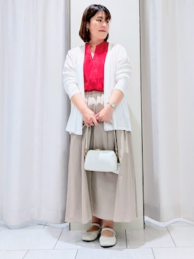 「UNTITLED（アンタイトル）の◆七分袖パフスリーブタックカットソー（Tシャツ/カットソー、ホワイト系）」を使った、Onumaさん（レディース・163cm）の春コーディネート