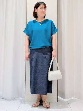 「UNTITLED（アンタイトル）の◆七分袖パフスリーブタックカットソー（Tシャツ/カットソー、ホワイト系）」を使った、Onumaさん（レディース・163cm）の春コーディネート