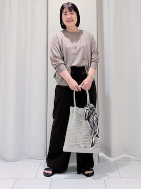 「UNTITLED（アンタイトル）の【古畑星夏さん着用/ステンレスチェーン】リングネックレス（ネックレス、ゴールド系）」を使った、Onumaさん（レディース・163cm）の春コーディネート
