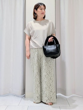 「UNTITLED（アンタイトル）の◆七分袖パフスリーブタックカットソー（Tシャツ/カットソー、ホワイト系）」を使った、Onumaさん（レディース・163cm）の春コーディネート