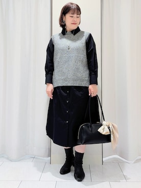「UNTITLED（アンタイトル）のベアテンタンクトップ（タンクトップ、ベージュ系）」を使った、Onumaさん（レディース・163cm）の秋コーディネート