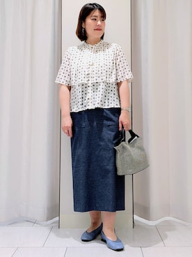 「UNTITLED（アンタイトル）の◆七分袖パフスリーブタックカットソー（Tシャツ/カットソー、ホワイト系）」を使った、Onumaさん（レディース・163cm）の春コーディネート