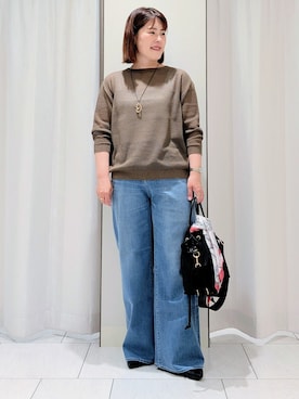 「UNTITLED（アンタイトル）のシアーメッシュニット（ニット/セーター、ブラウン系）」を使った、Onumaさん（レディース・163cm）の夏コーディネート