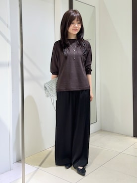 「UNTITLED（アンタイトル）の【ゆったり/リラクシー】リネンボートネックプルオーバー（ニット/セーター、ブラウン系）」を使った、kaoruさんの夏コーディネート