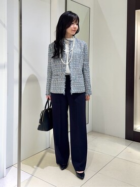 「UNTITLED（アンタイトル）の【仕事着/スーツ】ファンシーツイード ジャケット（ノーカラージャケット、ブルー系）」を使った、kaoruさんの冬コーディネート