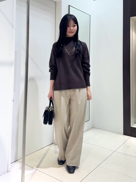 「UNTITLED（アンタイトル）の【8色展開/洗える】ウールカシミヤ ハイネックニット（ニット/セーター、ブラウン系）」を使った、kaoruさんの冬コーディネート