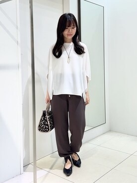 「UNTITLED（アンタイトル）の【UVカット/接触冷感/吸水速乾/ストレッチ性】ドルマンプルオーバー（Tシャツ/カットソー、ホワイト系）」を使った、kaoruさんの夏コーディネート
