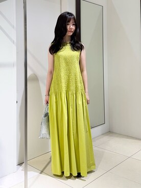 「UNTITLED（アンタイトル）の【コットン100/夏ワンピ/ナロー】シャーリングワンピース（ワンピース、グリーン系）」を使った、kaoruさんの夏コーディネート