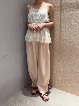 「LOWRYS FARM（ローリーズファーム）の【接触冷感・UVカット】カットイージードロストパンツ 1044353（スウェットパンツ、ピンク系）」を使った、miさん（レディース・164cm）の夏コーディネート