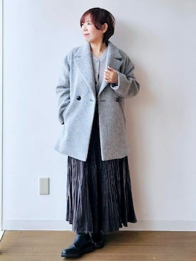 「アイテム（ピーコート、グレー系）」を使った、やじまさん（レディース・155cm）の冬コーディネート