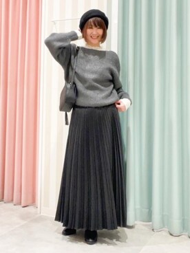 「SHOO・LA・RUE（シューラルー）の【S-LL】衿レースハイネックリブトップス（Tシャツ/カットソー、ホワイト系）」を使った、おぐねぇさん（レディース・157cm）の冬コーディネート