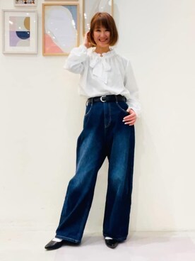 「SHOO・LA・RUE（シューラルー）のスムースベルト（ベルト、ブラック系）」を使った、おぐねぇさん（レディース・157cm）の春コーディネート