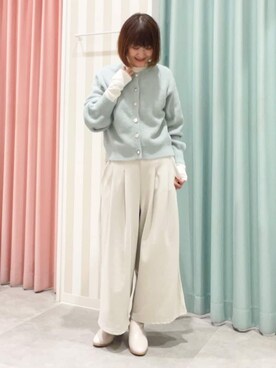 「SHOO・LA・RUE（シューラルー）の【S-LL】衿レースハイネックリブトップス（Tシャツ/カットソー、ホワイト系）」を使った、おぐねぇさん（レディース・157cm）の冬コーディネート