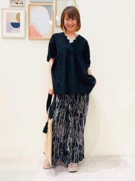 「SHOO・LA・RUE（シューラルー）のデイリー使いに ランダムテレコ タンクトップ（タンクトップ、ベージュ系）」を使った、おぐねぇさん（レディース・157cm）の夏コーディネート