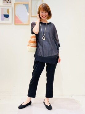 「SHOO・LA・RUE（シューラルー）の◆【高レビュー】洗えてサラサラ スクエアニットパンプス（パンプス、ブラック系）」を使った、おぐねぇさん（レディース・157cm）の夏コーディネート