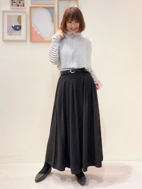 「SHOO・LA・RUE（シューラルー）のスムースベルト（ベルト、ブラック系）」を使った、おぐねぇさん（レディース・157cm）の冬コーディネート