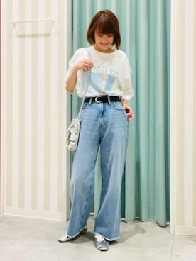 「SHOO・LA・RUE（シューラルー）のスムースベルト（ベルト、ブラック系）」を使った、おぐねぇさん（レディース・157cm）の春コーディネート