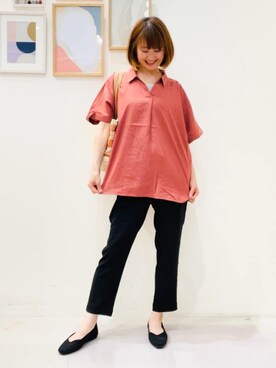 「SHOO・LA・RUE（シューラルー）の◆【高レビュー】洗えてサラサラ スクエアニットパンプス（パンプス、ブラック系）」を使った、おぐねぇさん（レディース・157cm）の夏コーディネート