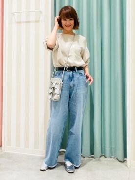 「SHOO・LA・RUE（シューラルー）のスムースベルト（ベルト、ブラック系）」を使った、おぐねぇさん（レディース・157cm）の春コーディネート