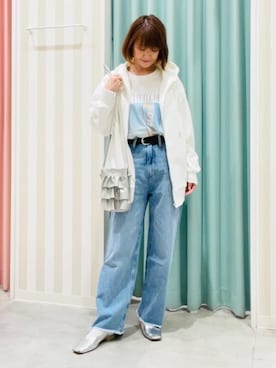「SHOO・LA・RUE（シューラルー）のスムースベルト（ベルト、ブラック系）」を使った、おぐねぇさん（レディース・157cm）の春コーディネート