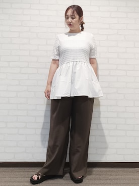 「OPAQUE.CLIP（オペークドットクリップ）の【軽量／クッション】クロスベルトサンダル《ヒール5cm》（サンダル）」を使った、kaoriさん（レディース・158cm）の夏コーディネート
