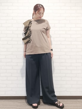 「OPAQUE.CLIP（オペークドットクリップ）の【軽量／クッション】クロスベルトサンダル《ヒール5cm》（サンダル）」を使った、kaoriさん（レディース・158cm）の夏コーディネート