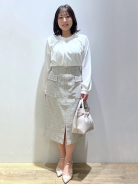 「index（インデックス）のランダムタックトップス【洗濯機OK/吸水速乾/接触冷感/UVケア】《5col》（Tシャツ/カットソー、ホワイト系）」を使った、さやかさん（レディース・149cm）の春コーディネート