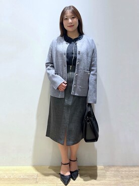 「index（インデックス）のダブルフェイスコーディガン【洗濯機OK】（カーディガン/ボレロ、グレー系）」を使った、さやかさん（レディース・149cm）の秋コーディネート