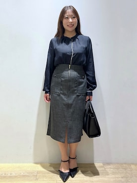 「index（インデックス）のタックデザインバンドカラーブラウス【洗濯機OK】（シャツ/ブラウス、ブルー系）」を使った、さやかさん（レディース・149cm）の秋コーディネート