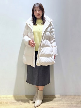 「index（インデックス）のKAWADAダウンドロストミドルコート【撥水/洗濯機OK/2WAY/静電気防止裏地】《XS～3L》（ダウンジャケット/コート、ベージュ系）」を使った、さやかさん（レディース・149cm）の冬コーディネート