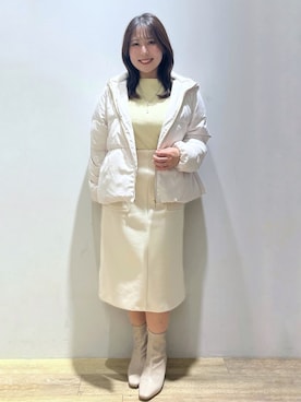 「index（インデックス）のKAWADAダウンペプラムショートコート【撥水/洗濯機OK/静電気防止裏地】（ダウンジャケット/コート、ベージュ系）」を使った、さやかさん（レディース・149cm）の冬コーディネート