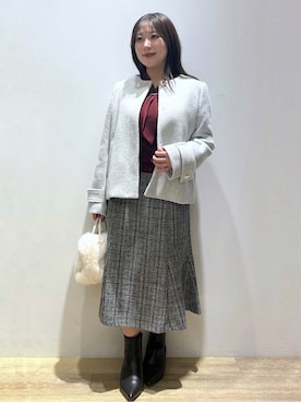 「index（インデックス）のノーカラーショートコート（ノーカラーコート、グレー系）」を使った、さやかさん（レディース・149cm）の冬コーディネート