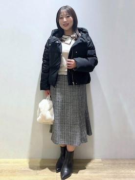 「index（インデックス）のKAWADAダウンショートコート【撥水/洗濯機OK/静電気防止裏地】《XS～LL》（ダウンジャケット/コート、ブラック系）」を使った、さやかさん（レディース・149cm）の冬コーディネート