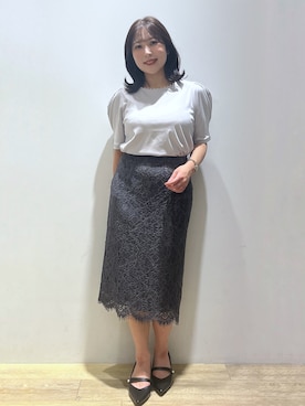 「index（インデックス）の【接触冷感／UVケア】パール調ネックタックスリーブトップス《洗濯機OK／6col》（Tシャツ/カットソー、グレー系）」を使った、さやかさん（レディース・149cm）の夏コーディネート