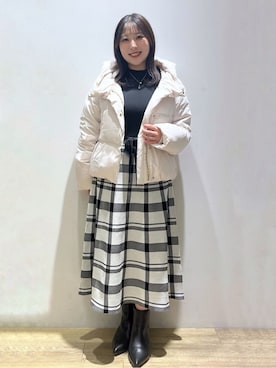 「index（インデックス）のKAWADAダウンショートコート【撥水/洗濯機OK/静電気防止裏地】《XS～LL》（ダウンジャケット/コート、ベージュ系）」を使った、さやかさん（レディース・149cm）の冬コーディネート