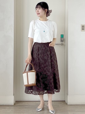 「Reflect（リフレクト）の【UVカット／接触冷感／吸水速乾】デザインスリーブプルオーバー（Tシャツ/カットソー、ホワイト系）」を使った、benigingerさん（レディース・164cm）の夏コーディネート
